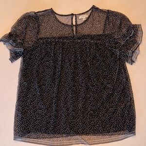 Max Studio Black Sheer Polka Dot Short Sleeve Blouse